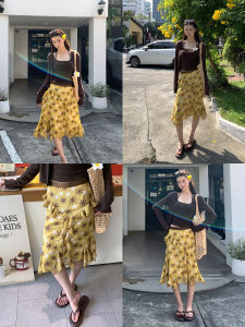 A-Line Irregular Yellow Mid-Skirt