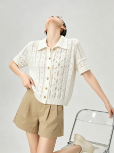 GULILI | Age-reducing Polo Collar Lace-up Knit T-Shirt Summer Wear