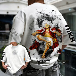 Bandai | One Piece Luffy Printed Cotton Short Sleeved Loose Fitting Mens and Womens Summer Breathable Sports Round Neck T-shirt