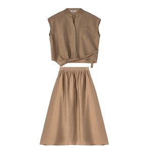 AMII | Casual Simple Flying Sleeve Shirt Skirt Set