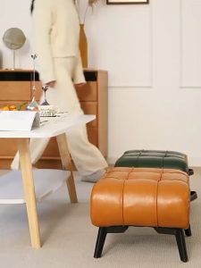 Shoe Changing Stool Footstool Leather Small Stool Light Luxury Low Stool Solid Wood Doorway Shoe Wearing Stool Shoe Bench