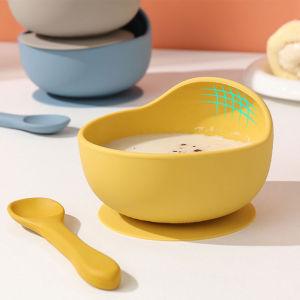 Baby Solid Food Bowl Kids Self-Eating Training Spoon Baby Tableware Drop-Resistant Anti-Scald Bowl Silicone Snack Catcher