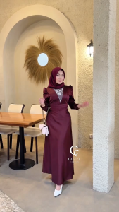 Viona Dress by Guzel Satin Silk Premium Wanita Kondangan Muslim Abaya Gamis Body Fit Viral 2025