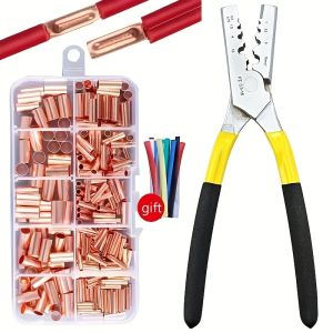 PZ0.5-16 250pcs Kit GT Copper Connecting Pipe Wire Joint Small Copper Tube Terminal Cable Lug Ferrule Hand Crimping Tool