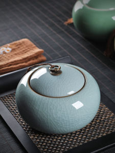 Hộp Đựng Trà Bằng Gốm Sứ Tráng Men Xanh Có Vòng Đồng Lớn Hộp Đựng Trà Pha Trộn Trà Xanh Puer Trà Longjing Hộp Đựng Đồ Lưu Trữ Kiểu Trung Quốc