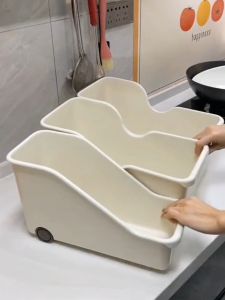 Kitchen Drawer Style Storage Box with Wheels Pot Lid Utensil Rack Simple Modern Cabinet Organizer Plastic No Installation Required