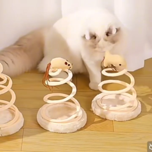 Cat teaser ไม้ล่อแมวตั้งพื้น ของเล่นสปริงของเล่นแบบโต้ตอบนี้ทำจากวัสดุผ้าลินินและตุ๊กตา หมุนได้ 360 องศา-D21