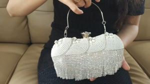 Tas Pesta Clutch Kondangan Dompet Pesta Premium Kristal Mutiara Import Mewah Premium Gagang 2805