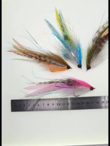 1PC #2/0 Big Streamer Saltwater Fly Grizzly Hackle Big Game Flies Salmon Bass Pike Trout Chub Fishing Artificial Lure Baits