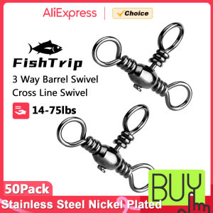FishTrip Cross Line Swivel 50pcs 3-way Swivels Barrel Swivel Fishing T Shape Stainless Steel Fishing Tackle Accessories