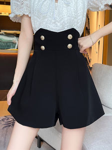 Black Ice Silk Suit Shorts Women Summer Thin High Waist Slim Wide Leg Pants Fishbone A-Line Hot Pants Casual High Waist Shorts