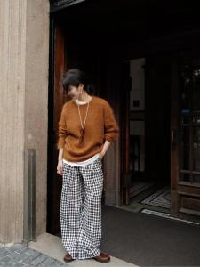 กางเกงขายาวทรงตรงลายสก็อตสีดำขาวหลวมๆ สำหรับผู้หญิง กางเกงขายาวทรงหลวมสบายๆ สำหรับฤดูใบไม้ผลิและฤดูร้อน