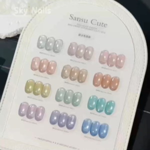 SANSU 12 สี ชุดยาทาเล็บเจล(S002)สีเจลแคทอายเนื้อซาติน สีเจลทาเล็บแคทอาย สีลูกแก้วแคทอาย บัตรสีฟรี