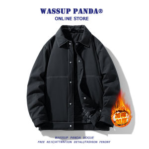 Wassup Panda Mens Winter Cotton Jacket Thickened Warm Casual Collar Jacket Polyester Fiber Filled Coat Straight Hemline