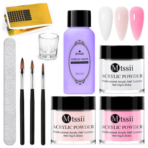 10pcs Acrylic Nail Kit Nail Acrylic Powder And Crystal Liquid Set With Nail Brush For Acrylic Nails Extension Carving Manicure