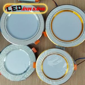 BẢO HÀNH 12 THÁNG  Đèn LED Âm Trần 3 Màu Viền Vàng Viền Bạc 7W  9W