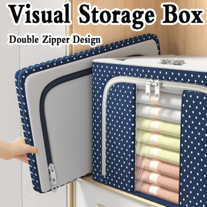 Oxford Storage Box Large Capacity Storage Box Foldable Storage Box Clothes Organization Organizer Basket Storage Bag Organizer With Steel Frame Double Zipper Kotak Simpanan