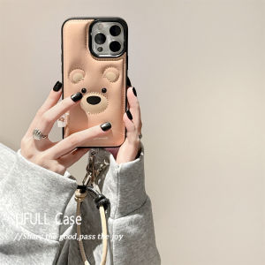 Ufull Ins Cartoon Bear Expression Apple 17Promax Phone Case Iphone 16 New Model 15Pro Leather Lanyard 14Promax Couple 13Pro Anti-Fall Protective Cover