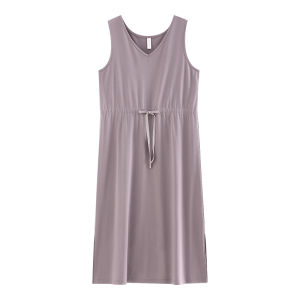 yuenei | YueNei Womens Summer Sleepwear Modal Vest Sleeveless Thin Ice Silk Dress With Chest Pad Casual Home V-neck Long Skirt