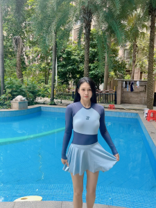 AquaPlay Womens UV Protection Long Sleeve Swimsuit with Bow Hem Lined Cups Quick-Dry Diving Surfwear
