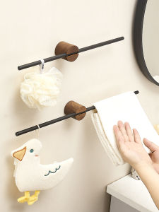 Walnut Single Rod Wall Mounted Towel Rack Bathroom Vanity Storage Shelf Minimalist Design No Drilling Required Bathroom Organizer