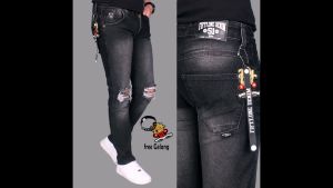 Turun Harga Celana Jeans Pria Slimfit Grey Sobek Lutut