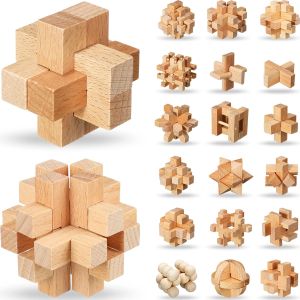 Kids Children Adult Kong Ming Luban Lock 3D Handmade Bamboo Math Puzzles Brain Teasers Educational Finger Toy Birthday Xmas Gift