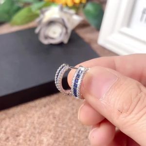 Huitan Blue CZ Hoop Earrings for Women Newly Designed Temperament Female Circle Earrings Silver Color Modern Fashion Jewelry