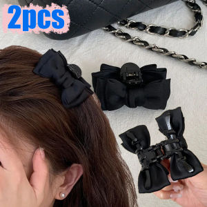 2pcs Black Bows Small Hair Claws Clamp Head Grab Clip Women Girl Princess Hair Side Clip Forehead Bangs Hair Clip Styling Accessories