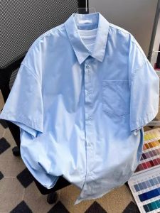 Summer Thin Short Sleeve Casual Shirt for Men Breathable Pure Color Trendy Brand Japanese Style Fresh Youth Shirt Loose Fit