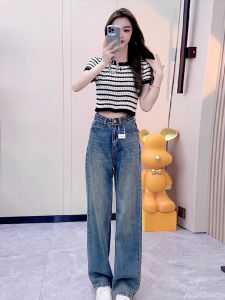 เสื้อยืดคอกลมแขนสั้นทรงสลิมฟิตสไตล์เกาหลีสำหรับผู้หญิงในช่วงฤดูร้อน เสื้อเชิ้ตทรงเข้ารูปลายทางสีบล็อกสำหรับผู้หญิง