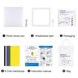 PULUZ | PULUZ Mini LED Photography Shadowless Light Lamp Panel Pad + 2 LED 1100LM Photo Studio Shooting Tent Box with 6 Colors Backdrops