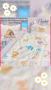 🌱XỊN XÒ🌱 Bộ Nệm Gối Cho Bé Đi Học Vải Lụa Lyocell Viscose Mềm Mịn Mát Kèm Túi Đựng _ Nemtot Bedding