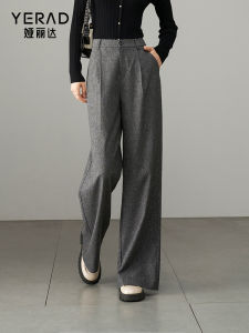 Gray Wide Leg Pants Womens Casual Loose Straight OL Style Snowflake Pants Spring Autumn New Arrival Yerad Brand Polyester Fiber