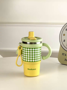 ONDA แก้วท่องเที่ยวน่ารักสำหรับผู้หญิงพร้อมขวดเก็บความร้อนสำหรับกาแฟ แก้วเซรามิกสูญญากาศพร้อมหลอด