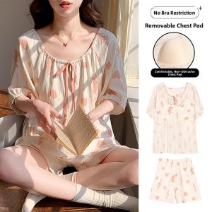 miiow | Catwoman Summer Ice Silk Cool Feeling Cute Womens Sleepwear Set Home Clothes Short Sleeve Round Neck Polyester Spandex Blend