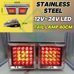 Lampu Belakang LED Light 40cm Petak KROM 12V-24V Universal Tail Lamp Trak Treler Lori Signal Brake Lampu Malam 1 SET