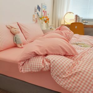 Japanese Simple Style Plaid Bedding Set