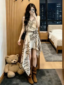 NIUVIES | French Mocha Flower Irregular Waist Slimming Long Dress