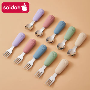 304 Stainless Steel Tableware Spoon Bears Paw Style Short Handled Fork Spoons Learning to Eat Small Auxiliary Training Spoons