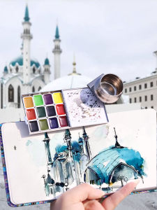 Mini-Portable Watercolor Solid Packing 24-Color Smenck Winsa Newton Song Small Tin Only for Art Travel Portable Sketch Painting Tools Full Set Journal Book Palette Watercolor