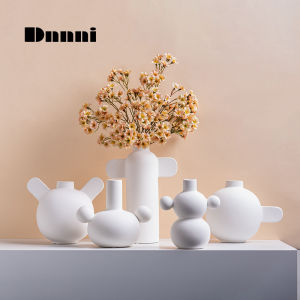 Dnnni แจกันดอกไม้เล็กหูคู่เซรามิกแบบมินิมอลลิสม์สมัยใหม่ไฮโดรโพนิกของตกแต่งเฟอร์นิเจอร์ขนสัตว์สำหรับห้องนั่งเล่นงานฝีมือและห้องนอนห้องแสดงผล