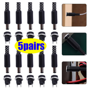 5Pairs DC Connectors Power Plug Male Female Jack Socket Nut Panel Mount Power Adapter Plug Power Connector 12V Terminals