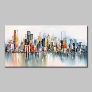 lukisan abstrak kotaabstrak city view modern art
