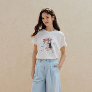 INMAN | Cute Puppy Print Loose Hem T-Shirt