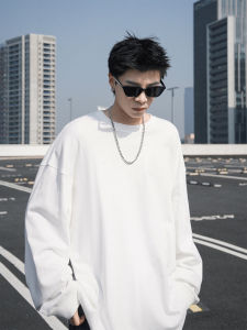 Heavy Weight Pure Color Long Sleeves T-shirt Mens Hong Kong Style Trendy Brand Casual Loose round Neck Sweatshirt Basic Style Inner Bottoming Shirt