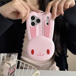 Kawaii 3D Cartoon Rabbit Phone Case for IPhone 17 16 15 14 13 Pro Max 17Pro 16Pro I17 Cute Shockproof Funda Silicone Soft Cover