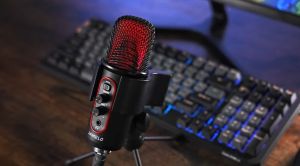 JAMELO RGB mikrofon untuk siaran langsung permainan Mic dengan Output Headphone Plug kawalan kelantangan dan main mikrofon