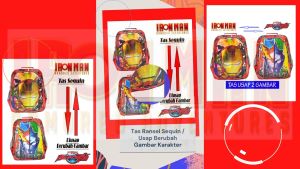 TAS RANSEL SEQUIN / USAP 2 GAMBAR KARAKTER IRON MAN - ULTRAMAN ANAK SEKOLAH TK / SD (BISA COD)