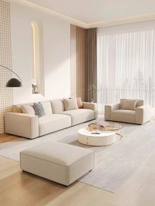 Modern Minimalist Black Three-Seater Sofa Cubic Technology Cloth Living Room Cream Style Module Integrated Hardwood Sponge Filling